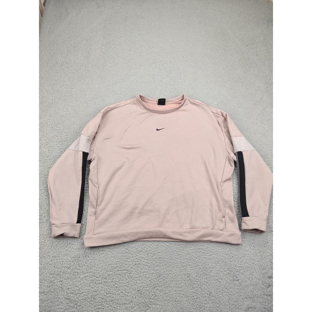 Nike Sweatshirt Womens Large Pink Crewneck Fleece Pullover Side Pockets Swoosh